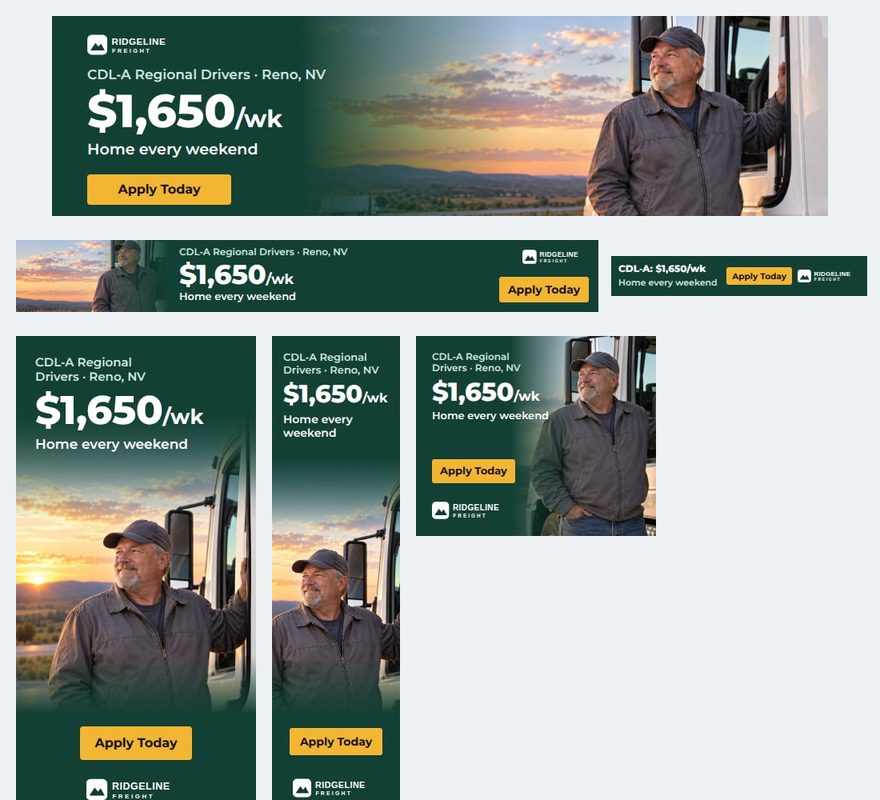 Sample web banner set in every standard size generated from a job posting